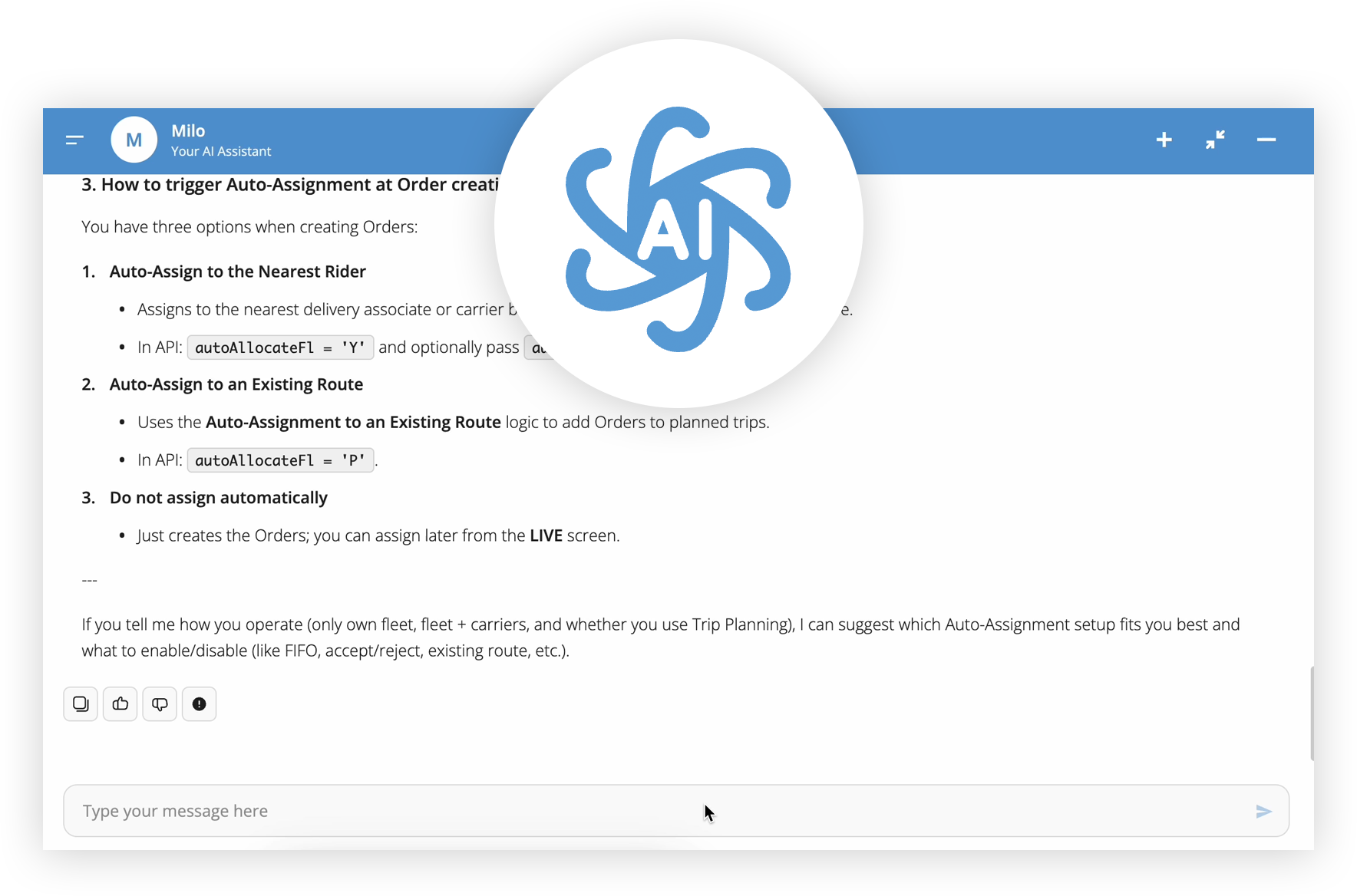 Milo, an in-product chatbot by LogiNext
